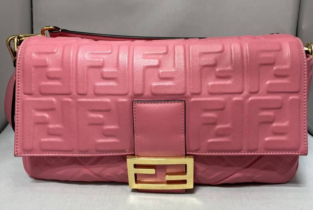 Fendi FF Embossed Baguette handbag pink nappa leather